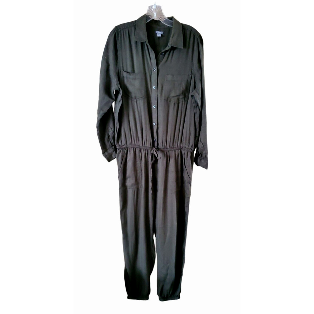 Aerie Olive Green Soft Utility Collared Jogger Ankle Jumpsuit Sz Lg